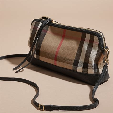 burberry house check and leather clutch bag black|burberry clutch bags for women.